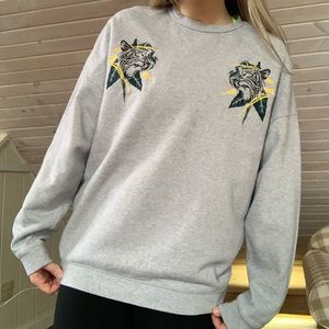 PACSUN Gray Embroidered Tiger Sweatshirt